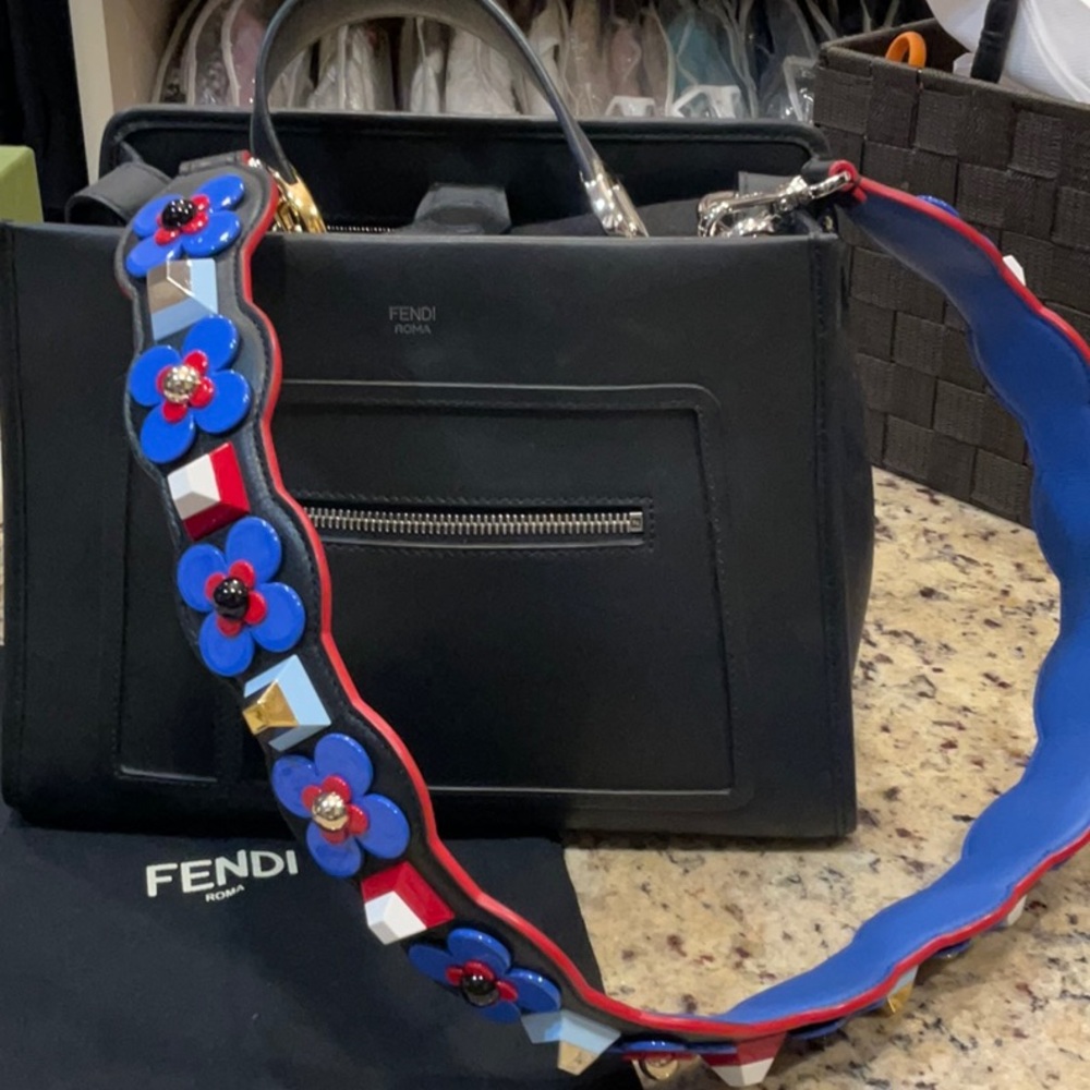 FENDI ORNATE PURSE STRAP RED, WHITE, BLUE BLACK & GOLD